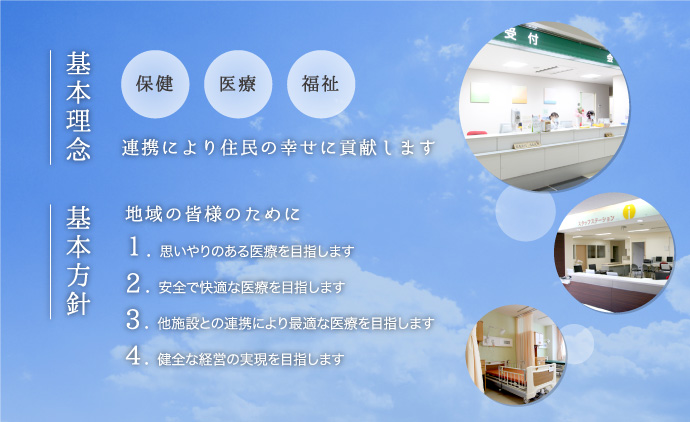 基本理念と基本方針の概要図 — 保健・医療・福祉の連携により住民の幸せに貢献